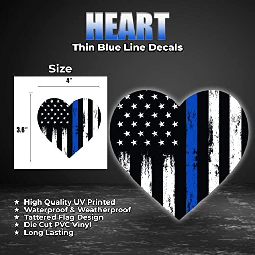 Thin Blue Line Heart Decal Sticker - 4" x 3.6" Vinyl for Cars