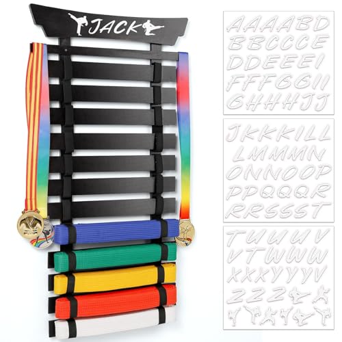 Winartton 12 Belts Karate Taekwondo BJJ Martial Arts Display Rack with Stickers - Black