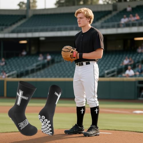 Anti-Slip Christian Soccer Socks with Rubber Dots - One Size Black