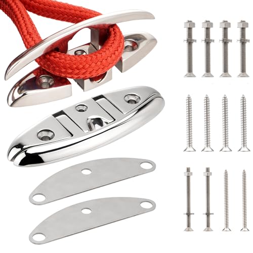 Racewill 5 Inch/6 Inch Pack of Folding Marine Dock Cleats - 316 Stainless Steel, Flip-Up Boat Rope Cleats with Backing Plates & Screws for Yacht Kayak Pontoon