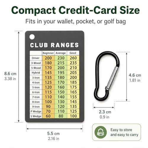 Golf Club Range Chart Card - Portable Distance Reference Cheat Sheet