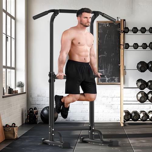 Height Adjustable Power Tower Pull Up Bar - Black, 330LB Capacity