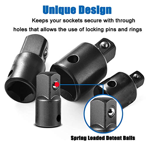 Impact Grade Socket Adapter Extension Set Turns Power Drill Into High Speed Nut Driver,1/4-Inch Hex Shank to Drive for Adapters to Use with Drill Chucks, Sizes 1/4" 3/8" 1/2", Cr-V, 4 Piece