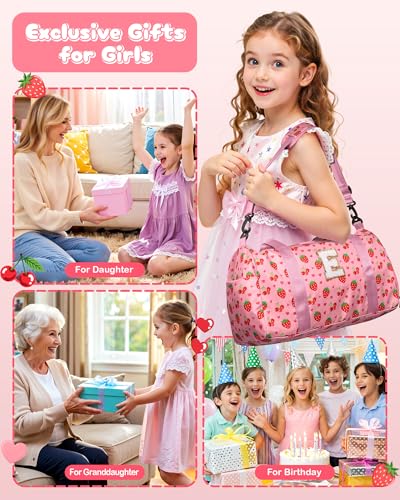 Pink Personalized Girls Duffle Bag with Letter A - Birthday Gift for 6-10 Year Old Girl