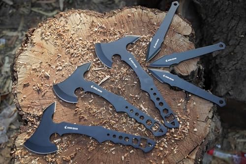 Deer Edge Black Throwing Axe Set 6 Pack, 11.5" Full Tang Hatchets for Target Practice & Competition - Blank Black Variation