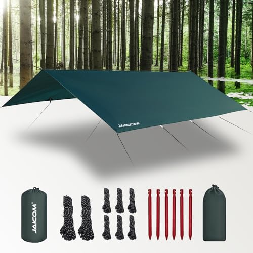 JAICOM Green Waterproof Camping Tarp 10x13ft Ultralight Rain Fly for Hammocks & Outdoor Shelter