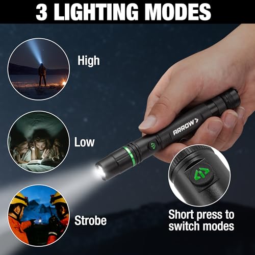 Arrow Rechargeable Compact LED Flashlight 200 Lumens, 3 Modes, USB-C Portable