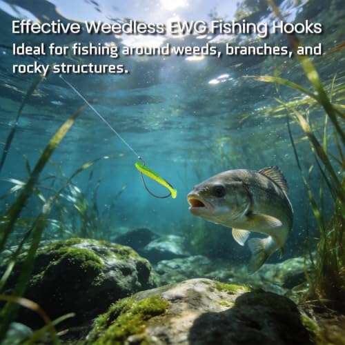 EWG Hooks for Bass Fishing - 50pcs Black Worm Hooks