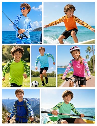 Boys' Long Sleeve Rash Guard Swim Shirt - UPF 50+, 8-10 Years A-light Blue