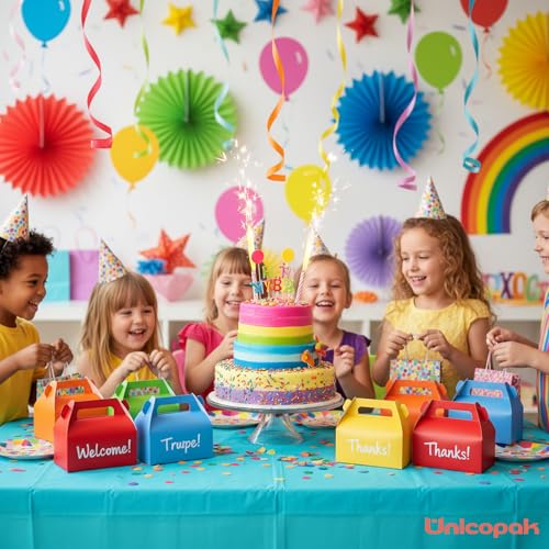 Rainbow Assorted Party Favor Gift Boxes with Handles - 30 Pack, 6.5x3.5x3.5 Inches