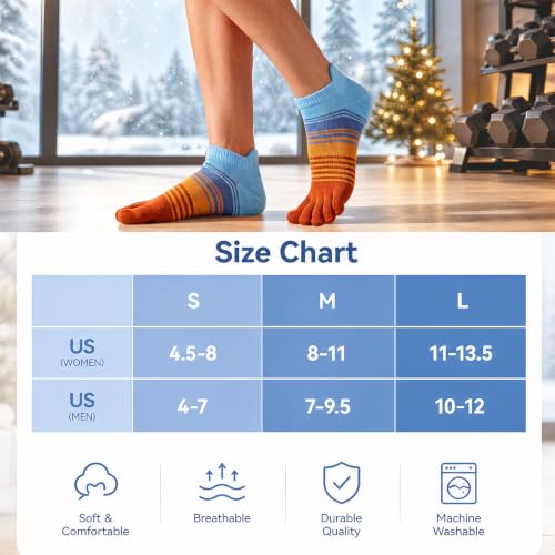 HiMagics Complementary Color 5-Toe Socks Medium Fade Upward Unisex Low Cut Breathable Moisture-Wicking Socks