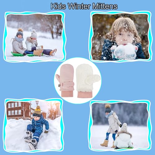 Warm Ski Gloves for Kids - Thickened Cold Weather - Pink, 2-4 Years