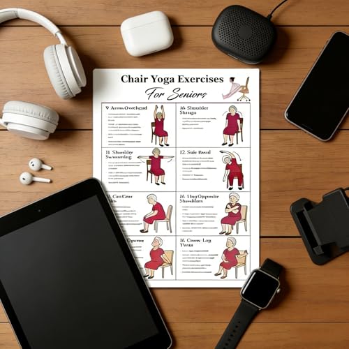 4-Piece Chair Yoga Exercise Poster Set - Gentle Seated Workout Charts