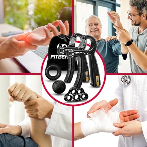 Hand Grip Strengthener Kit - 5 Pack with Adjustable Resistance - Black