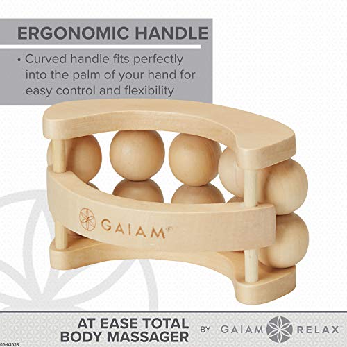 Gaiam Relax Massage Ball Roller Pack of 1 Handheld Wooden Back Massager