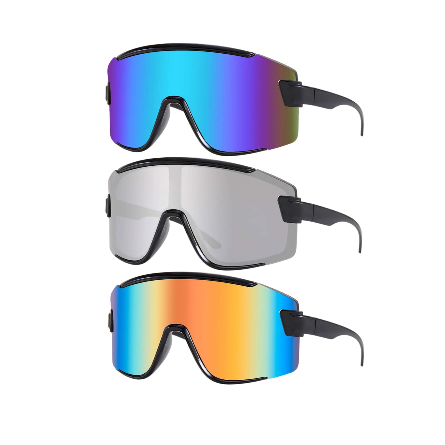 Karsaer Vision 3 Pcs Big Shield Wraparound Sunglasses Rave for Men Women Neon Sun Visor Glasses Cycling Ski Shades 80s 90s