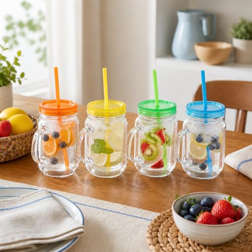 Zephyr Canyon 20 oz Insulated Mason Jars with Handles, Lids & Straws – Set of 4