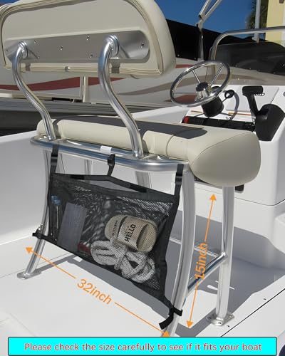 PLOZANO 32 Inch Boat Storage Bag with 3 Divisions, Adjustable Mesh Organizer for Tackle & Life Jackets