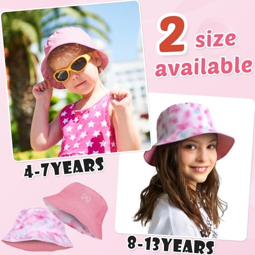 Kids Double-Sided Sun Protection Bucket Hat - Pink (4-7 Years)