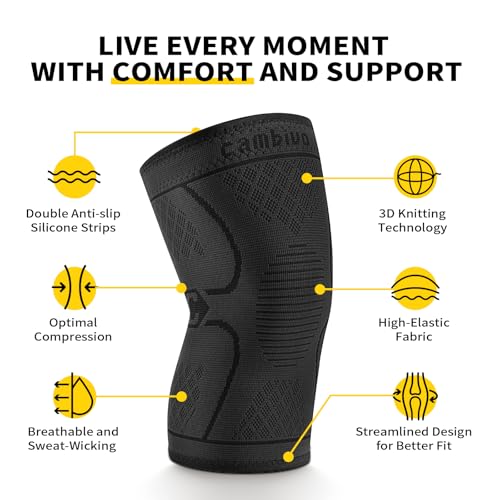 Knee Compression Sleeves - 2 Pack for Pain Relief & Support