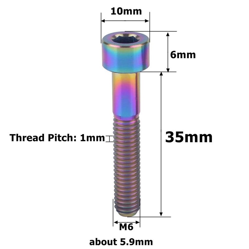 VAMUOEFL Titanium Bolts M6x35mm Allen Hex Head for Bicycle Headset Stem Top Cover Screws 5Pcs Colorful