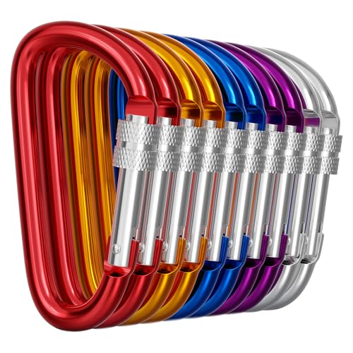 10 Pcs 3-Inch Aluminum Locking Carabiner Clips - Multicolor