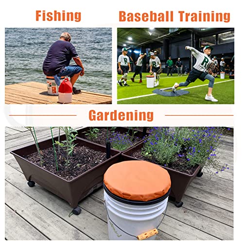 Foxtune Orange 360-Degree Swivel Bucket Seat Cushion for Fishing, Gardening, Hunting, Camping