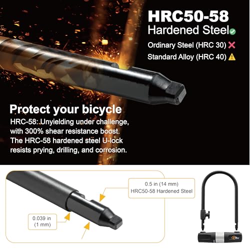 Heavy Duty Bicycle U Lock with Cable - Secure Bike Lock for Road, Mountain & Electric Bikes