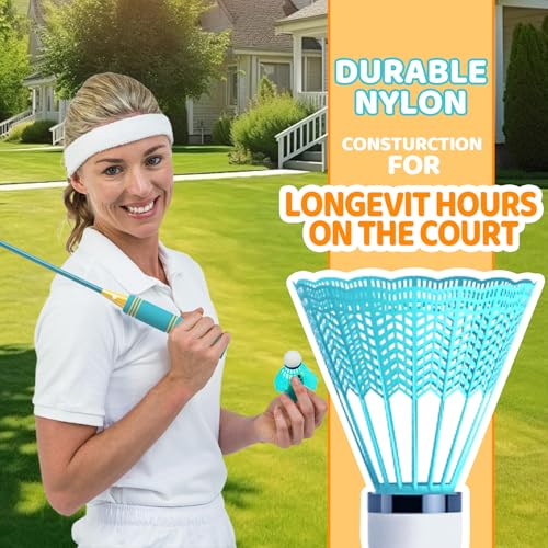 Badminton Racket Set - 4 Lightweight Rackets, 6 Shuttlecocks, Carrying Bag - Cyan