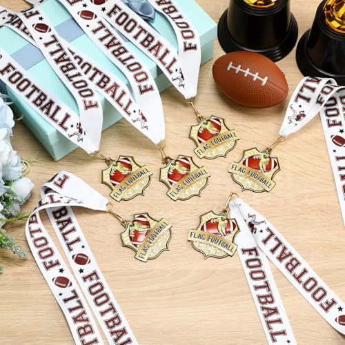 Football Medals with Ribbons - 12 Pack, Flag Football Design