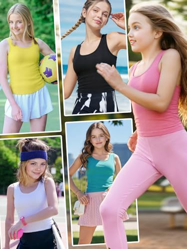 Kids Athletic Ribbed Summer Tank Tops - Pink & Green, 9-10 Years
