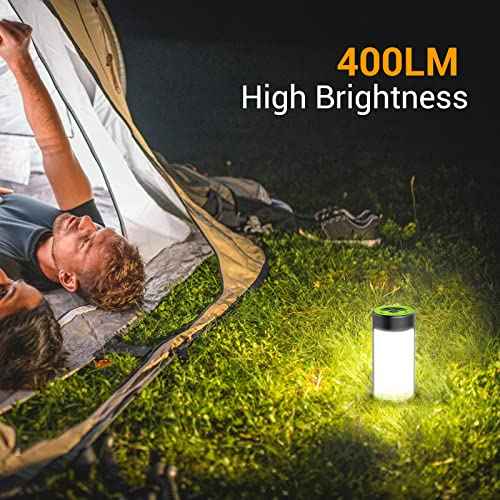 LED Camping Lantern, CT CAPETRONIX Rechargeable Camping Lights with 400LM 5 Light Modes, Water-Resistant Lanterns for Power Outage Hurricane Emergency Camping (2 Pack, Black & Green)