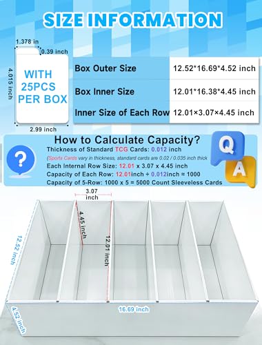 Odjas 5 Row Trading Card Storage Box - 6 Pack for 5000+ TCG & Sports Cards, Includes Dividers