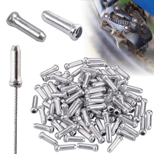 100pcs Aluminum Bicycle Cable End Crimps - Silver Brake & Shifter Caps