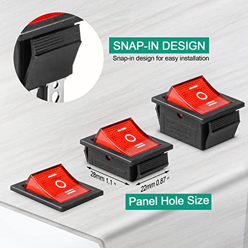 DPST 6 Pin ON-Off-ON Rocker Toggle Switch - Red, 2 Pack