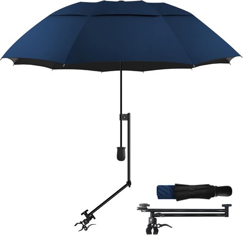 HOBVO Golf Umbrella - UPF 50+ Protection with Adjustable Clamp | Portable Manual Open & Close for Beach, Golf, Stroller, Patio