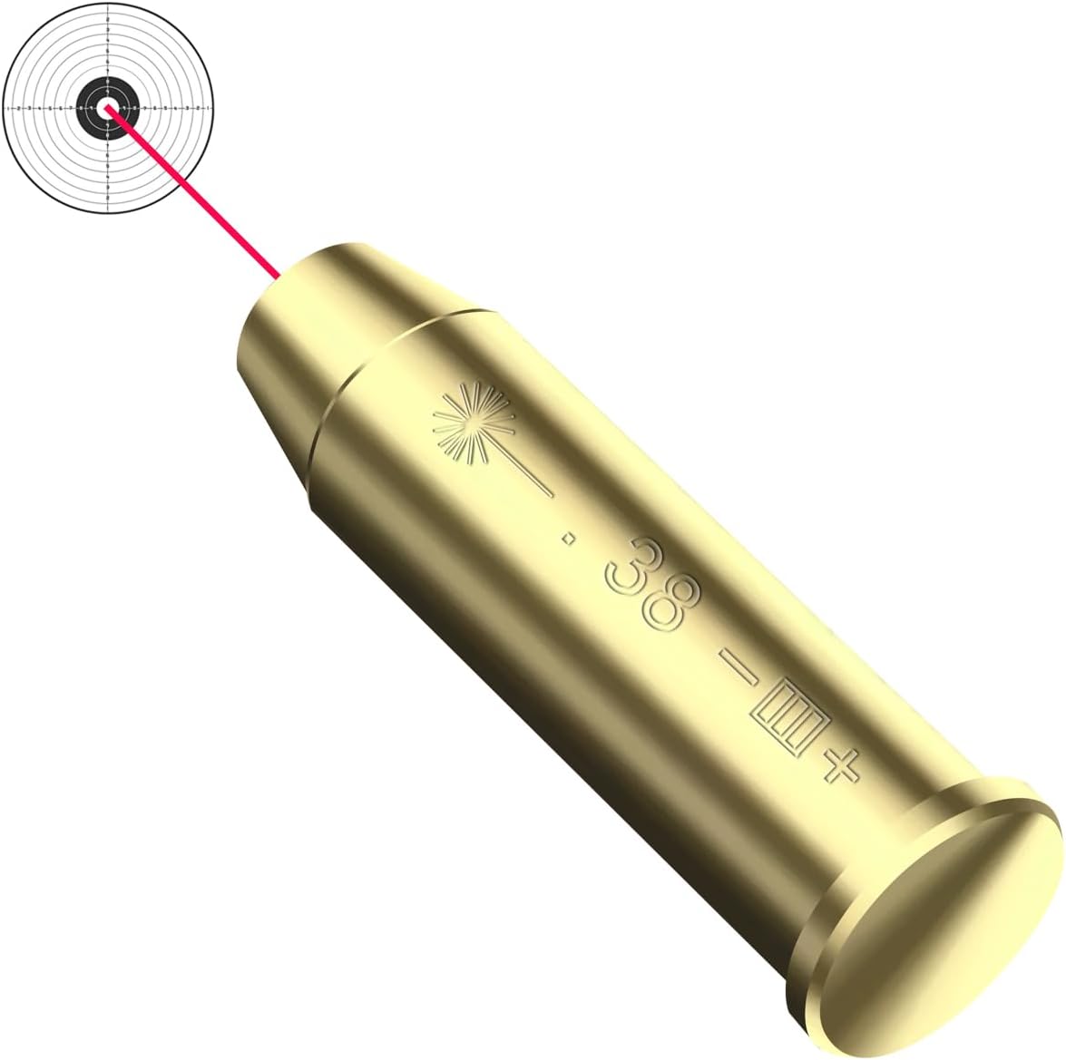 Red Dot Laser Boresighter - Precision Bore Sight for .38 Caliber | Includes 2 Sets of Batteries