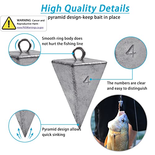 Pyramid Sinkers Fishing Weights - 1 Ounce, 4 Pack for Saltwater Surf Fishing