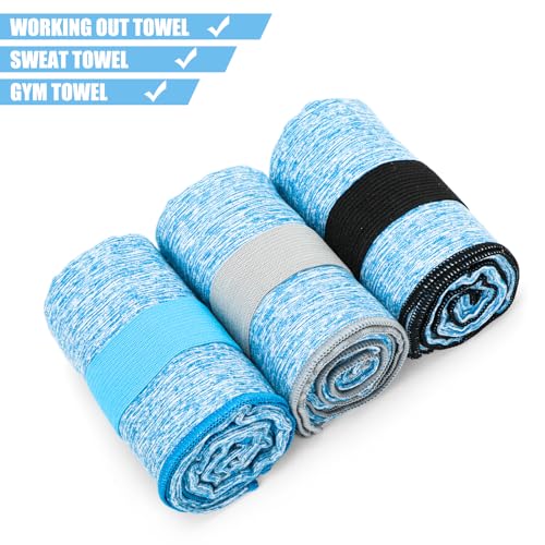 KISS QUEEN 3-Pack Microfiber Workout Towels Blue - Quick Dry, Lightweight, Gym & Outdoor Sports