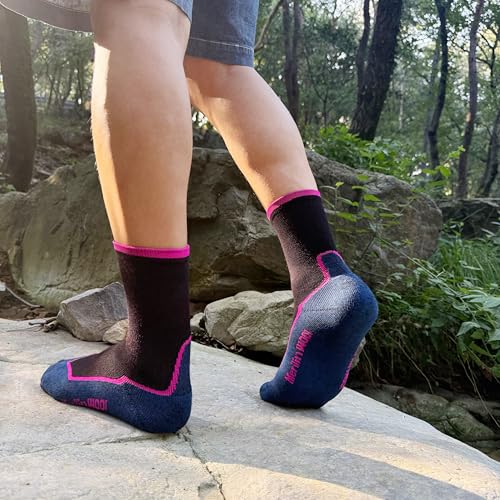 Merino Wool Crew Socks for Men & Women - 3 Pairs Red+Green+Pink