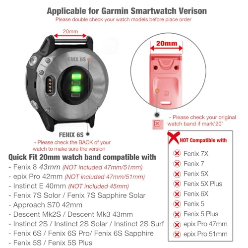 Abanen Black Hook & Loop Quick Dry 20mm Watch Band for Garmin Fenix 8 / Epix Pro / Fenix 7S-5S & Instinct 2S E