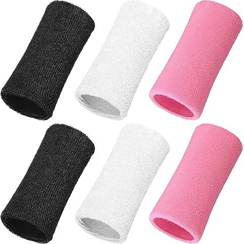 Wrist Sweat Bands - 6 Inch Elastic Absorbent for Tennis & Basketball - Black, White, Pink