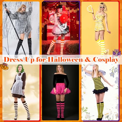 Knee High Striped Socks for Women - Yellow White Striped
