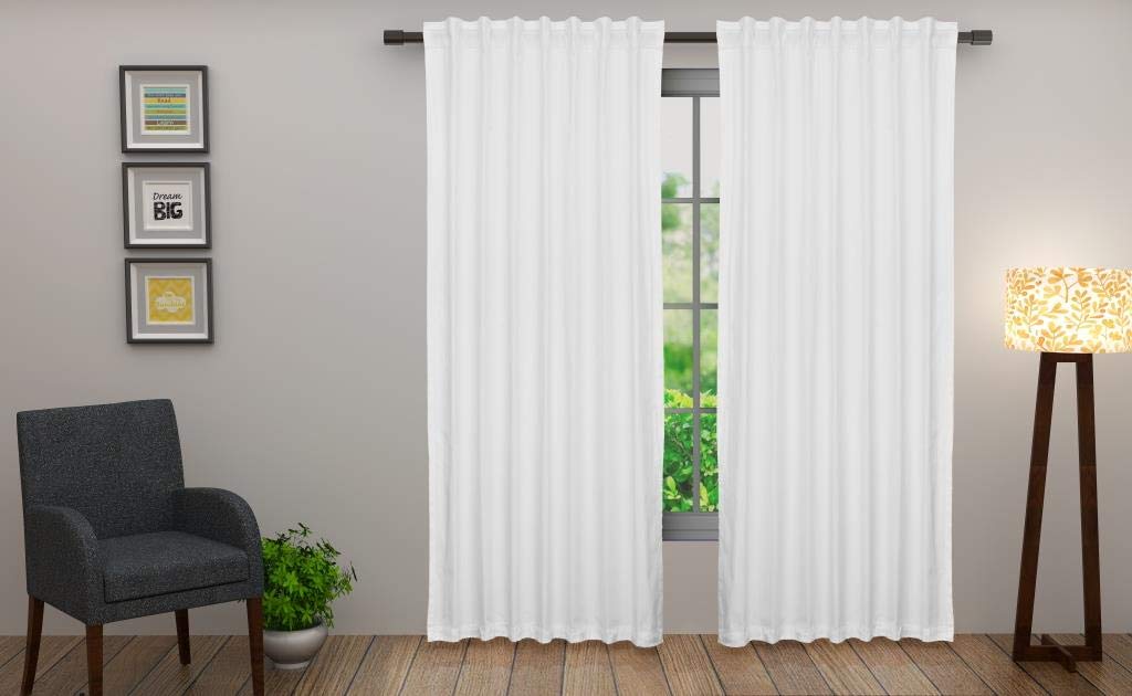 COTTON CRAFT White Curtains - 84 Inch Length - 2 Window Panels Set - Shrink Resistant Thick Duck Fabric Drapes with Tie Backs – Reverse Tab Top Light Filtering Privacy for Bedroom, Living Room – 50x84