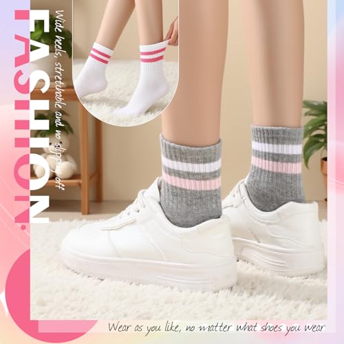 Kids Crew Athletic Socks - 6 Pairs Pink & White, Age 3-6 Years