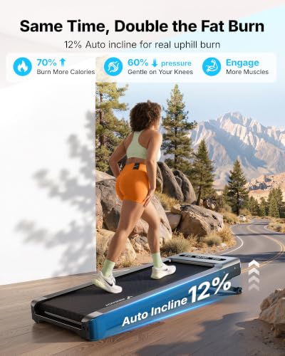 Under Desk Walking Pad Treadmill with 12% Auto Incline - Dark Gray