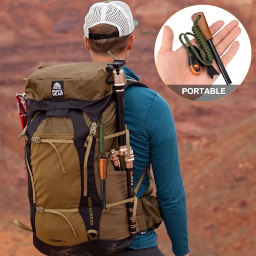 Survival Fire Starter Tool - Ferro Rod with Wooden Handle & Striker - Green