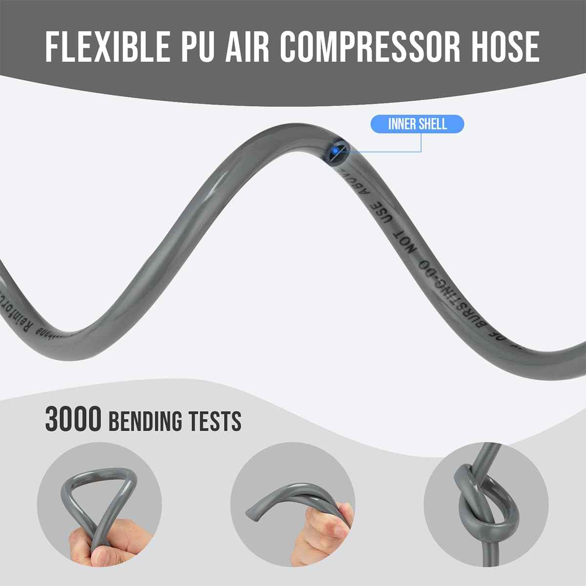 Wangsucc 1/4 In × 25 ft Heavy Duty Polyurethane Recoil Air Hose, Bend Restrictors Compressor Hose with 5 IN 1 Universal Coupler, Lightweight, Coiled PU Air Hose 1/4'', (Gery)