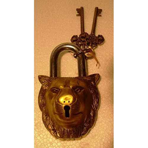 Brass Padlock - Lock with Keys - Working Functional - Brass Made - Type : (Lion - Brass Finish)