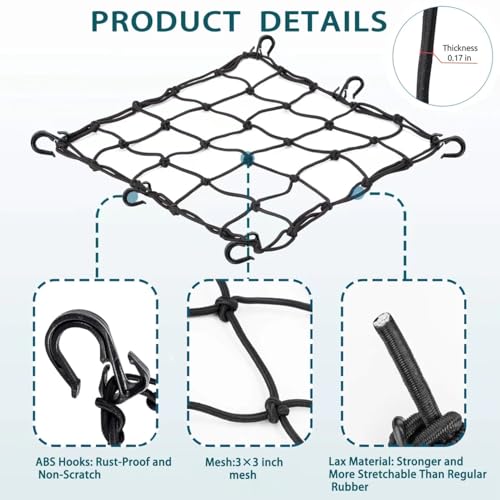 Bike Cargo Net - Expandable Bungee Net with 6 Hooks, 15.7" x 15.7" - 1 Pack